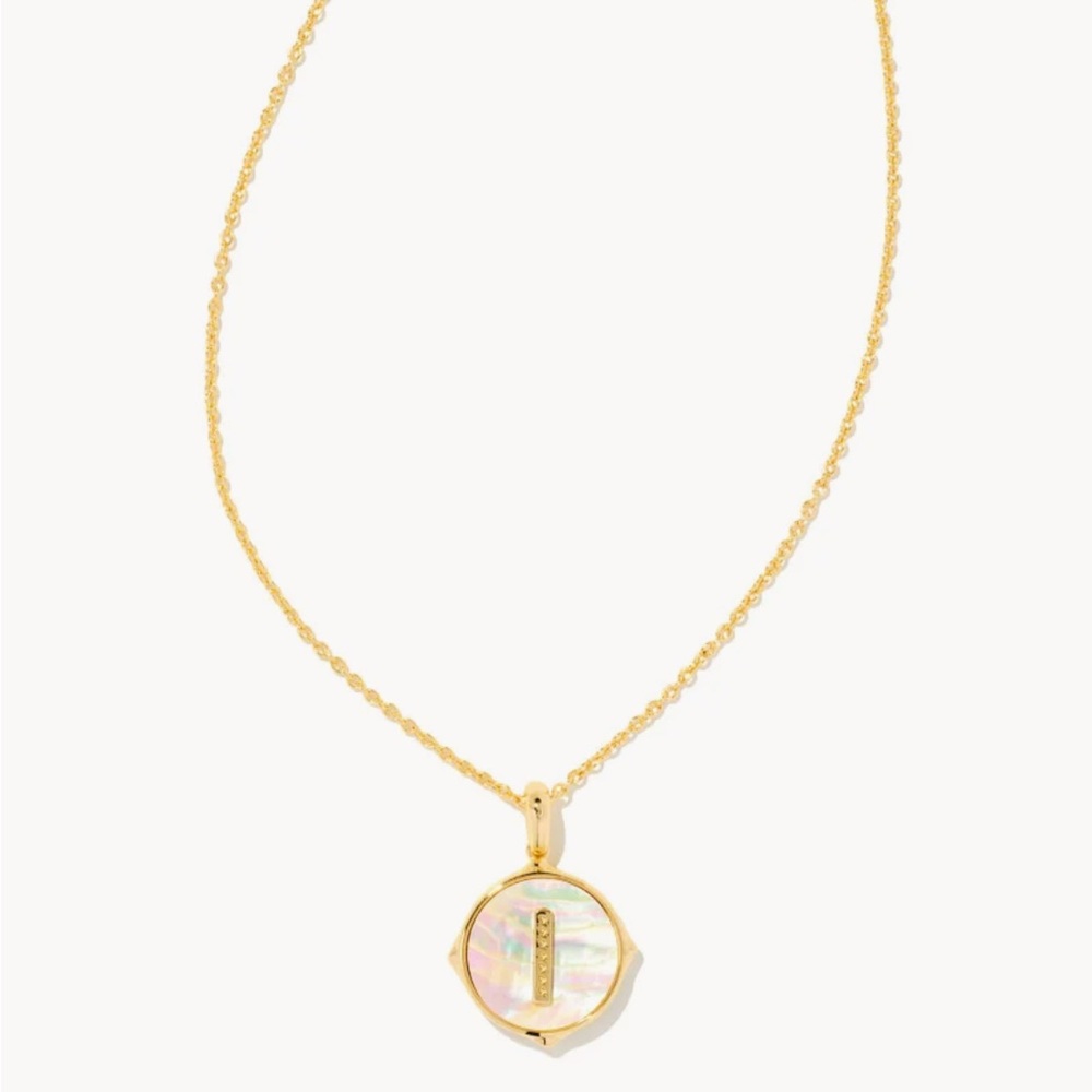 NWT Kendra Scott Letter “I” gold pendent necklace with iridescent abalone